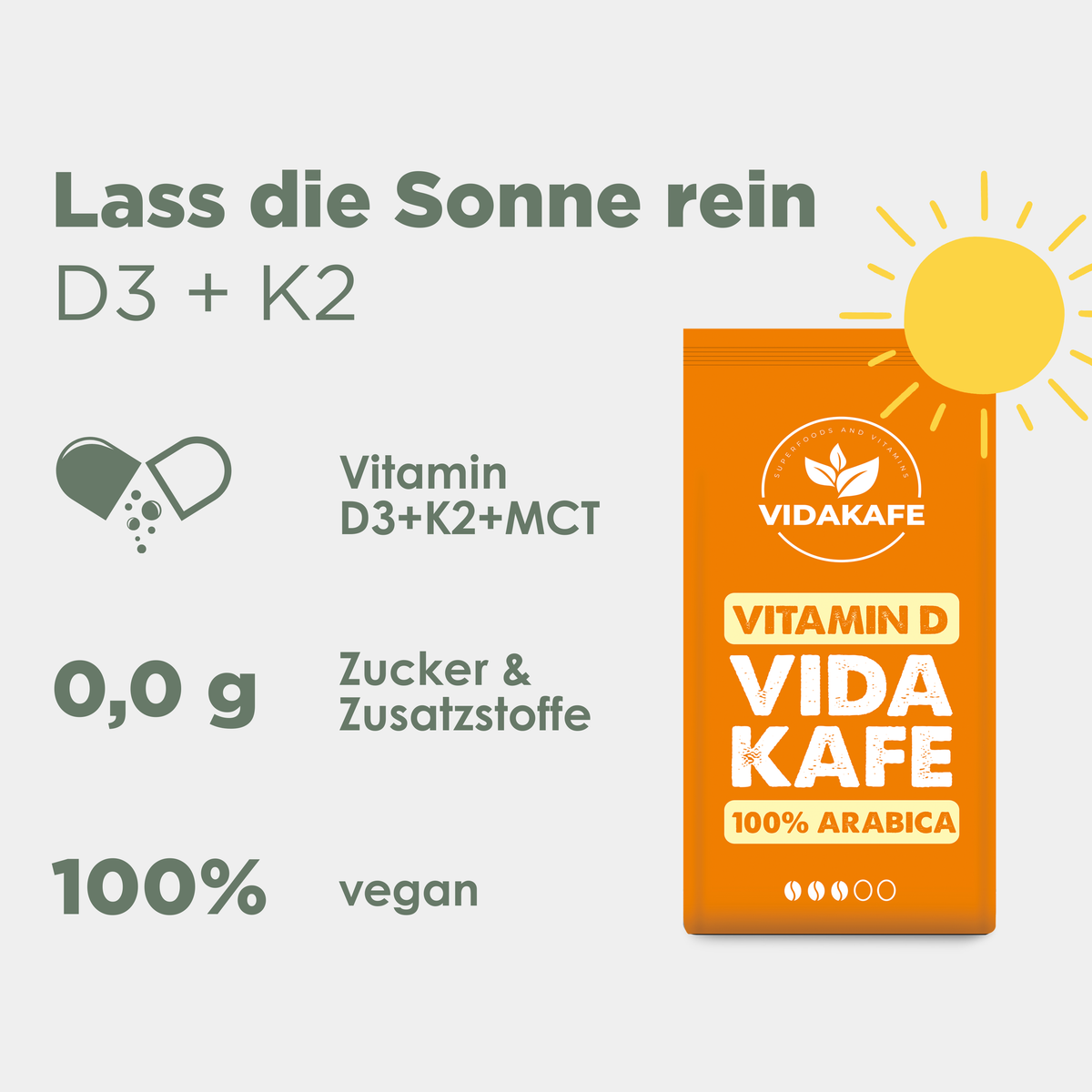 Vitamin D3 Kaffee in Tasse - Sonnenschein Kafe